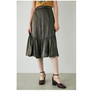 New Moussy Shiny Metallic Mermaid Midi Brown Skirt Pretty Chic Women's 2